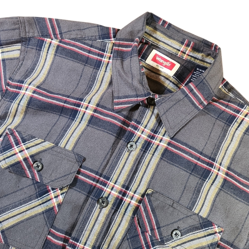 Wrangler Men's M Plaid Shirt Light Flannel Casual Long Sleeve Gray Western Rodeo